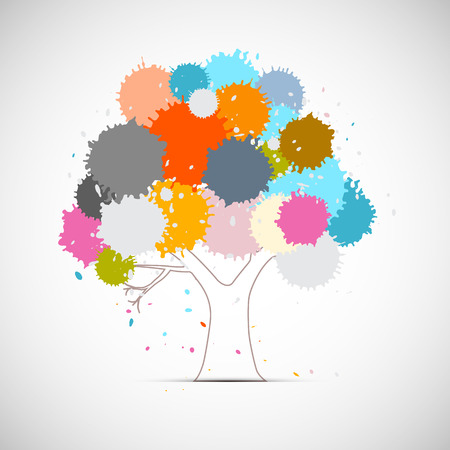 Abstract Vector Tree With Colorful Blots, Splashes のイラスト素材