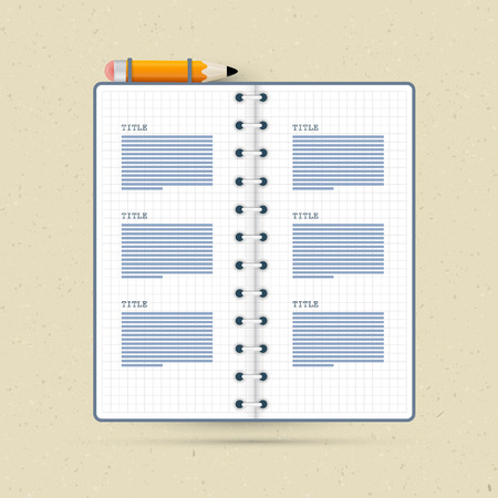 Vector Notebook With Pencil on Recycled Paper Background のイラスト素材