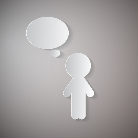 Vector Cut Paper Man With Empty Speech Bubble on Grey Background のイラスト素材