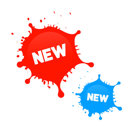 Vector Red and Blue Stickers - Stains, Splashes With New Title のイラスト素材