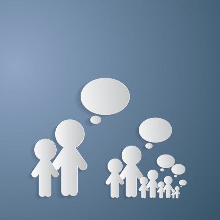 Vector Cut Paper People With Empty Speech Bubble on Blue Backgroundのイラスト素材