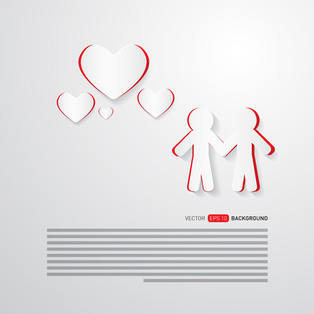 Vector People and Paper Hearts Abstract Background のイラスト素材