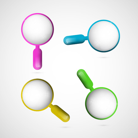 Vector 3d Blue, Pink, Yellow and Green Magnifying Glass Set のイラスト素材
