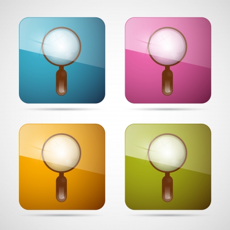 Vector 3d Blue, Pink, Orange and Green Magnifying Glass Square Icons Setのイラスト素材