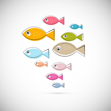 Colorful Abstract Vector Fish Illustration Isolated on Light Grey Backgroundのイラスト素材
