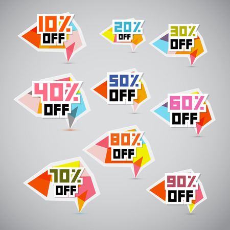 Vector 10% off, 20% off, 30% off, 40% off, 50% off, 60% off, 70% off, 80% off, 90% off, Stickers, Labels のイラスト素材