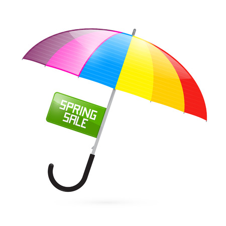 Colorful Umbrella Illustration with Spring Sale Titleのイラスト素材