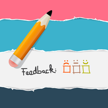 Retro Torn Paper. Feedback Background with Pencil.のイラスト素材
