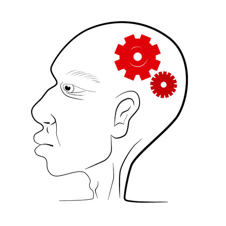 Man Head Vector Illustration With Red Cogs - Gearsのイラスト素材