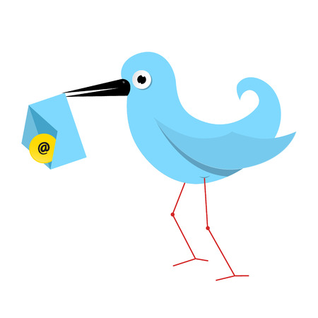 Vector Blue Paper Bird Illustration with Email Envelopeのイラスト素材