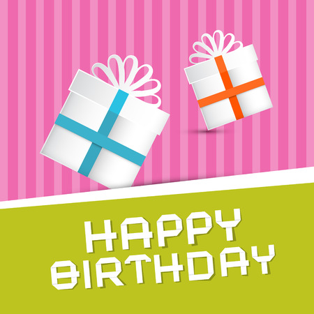 Retro Happy Birthday Theme, Present Boxes on Colorful Recycled Paper Background のイラスト素材