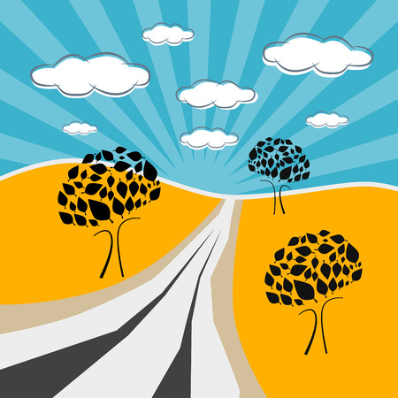 Abstract Retro Landscape Nature Illustrationのイラスト素材