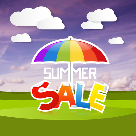 Summer Sale Vector Illustration on Landscape Backgroundのイラスト素材