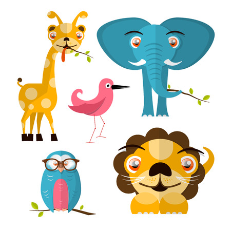 Vector Animals Illustration - Giraffe Owl Bird Lion and Elephantのイラスト素材