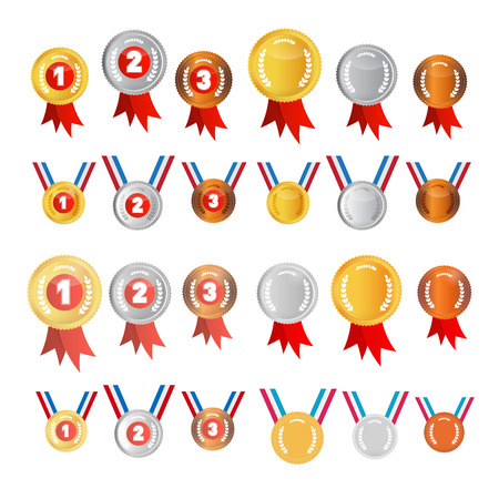 Vector Medals Set: Gold, Silver, Bronze, First, Second, Thirdのイラスト素材