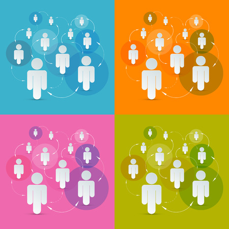 Vector Paper People in Circles Set - Social Media Connection Symbols のイラスト素材