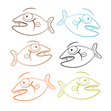 Fish Outline Illustration Set Isolated on White Backgroundのイラスト素材