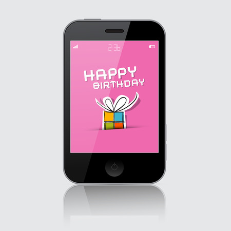 Smartphone Vector Illustration with Happy Birthday Theme on Grey Backgroundのイラスト素材