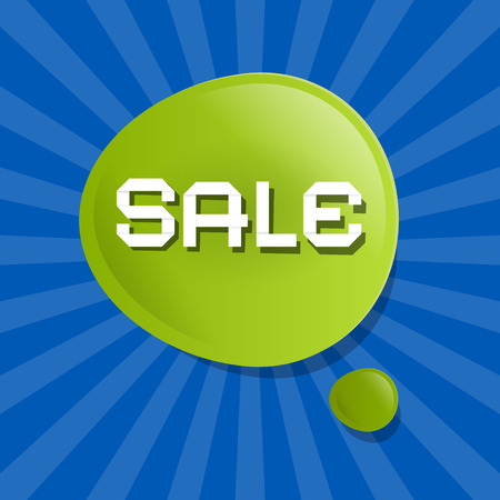 Vector Green Sale Bubble Icon on Blue Backgoundのイラスト素材