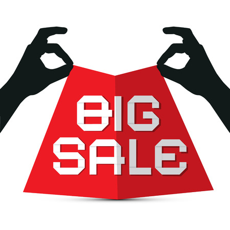 Hands Silhouette holding Red Paper with Big Sale Titleのイラスト素材