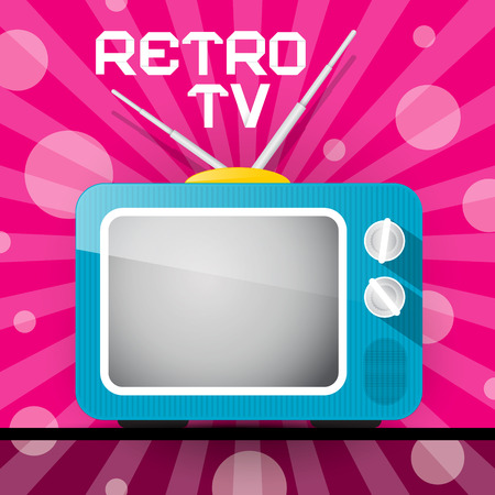 Retro Blue Television, TV Illustration on Abstract Pink Background のイラスト素材