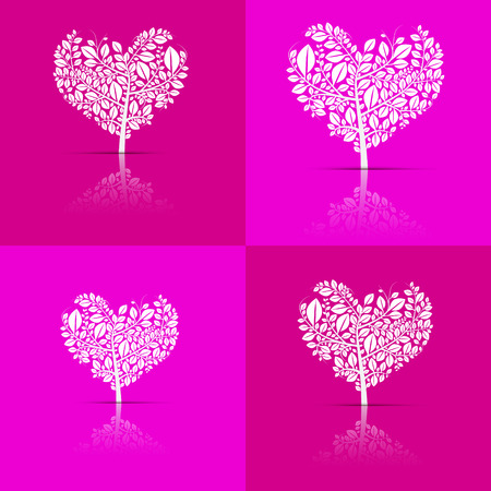 Abstract Heart-Shaped Tree Set on Violet and Pink Backgroundのイラスト素材