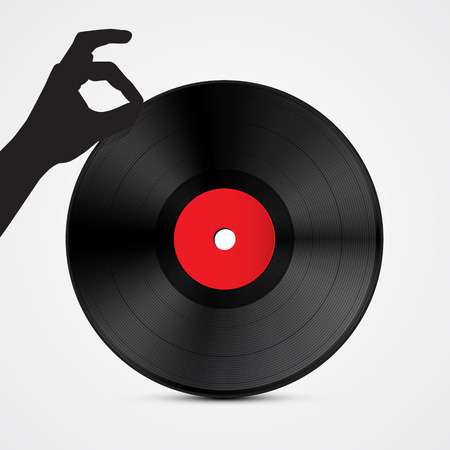 Vinyl Record Disc with Hand Isolated on Light Background のイラスト素材