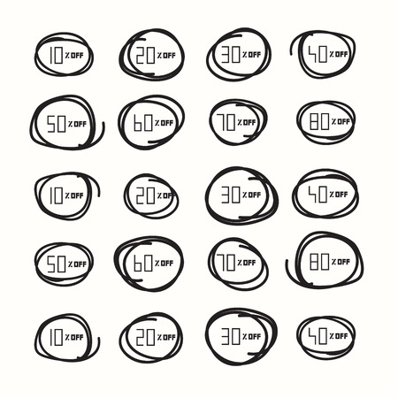 Vector Discount 10% off, 20% off, 30% off, 40% off, 50% off, 60% off, 70% off, 80% off, 90% off, Stickers, Labels のイラスト素材