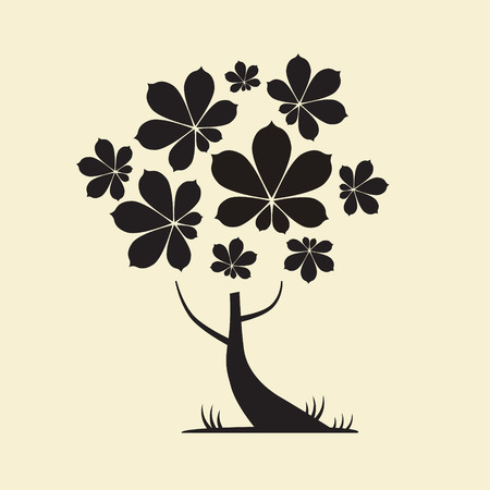 Abstract Vector Tree Silhouette with Chestnut Leavesのイラスト素材