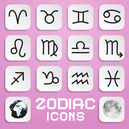 Vector Paper Zodiac, Horoscope Square Symbols on Pink Backgroundのイラスト素材