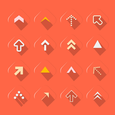 Flat Design Arrows Set Vector Illustration on Red Backgroundのイラスト素材