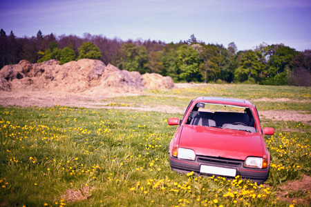 Car Wreckage on Meadow Photo