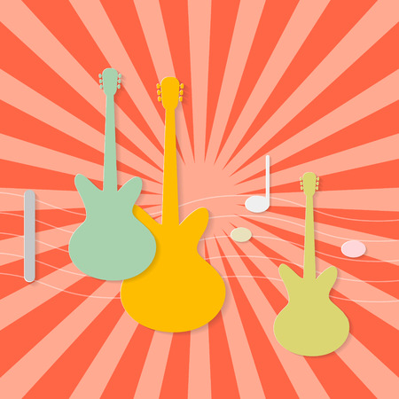 Abstract Paper Guitars on Retro Red Backgroundのイラスト素材