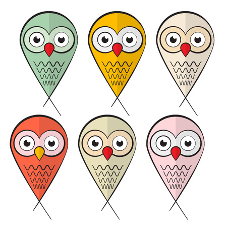 Owls Set Illustration Isolated on White Backgroundのイラスト素材