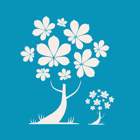 Abstract Vector Tree Illustration with Chestnut Leaves on Blue Backgroundのイラスト素材