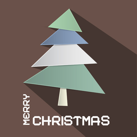Vector Retro Brown Merry Christmas Illustration with Paper Cut Treeのイラスト素材