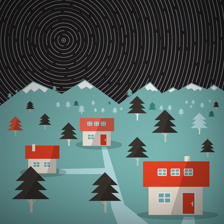 Vector Night Mountain Landscape with Star Trails on Skyのイラスト素材