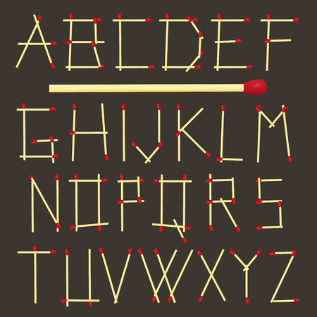 Safety Matches Vector Alphabet on Dark Backgroundのイラスト素材