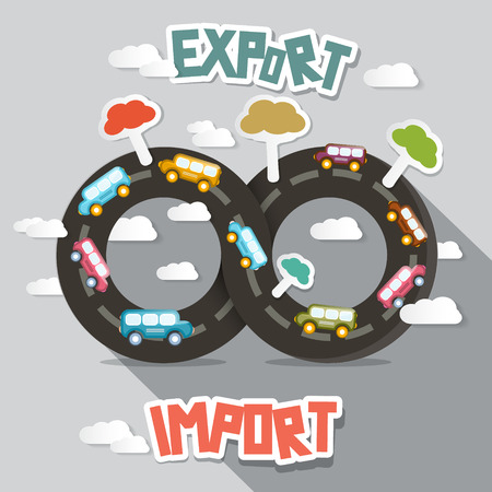 Export Import - Vector  Cars on Endless Roadのイラスト素材