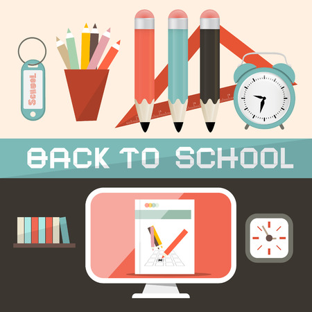 Back to School Illustration in Retro Flat Design Styleのイラスト素材