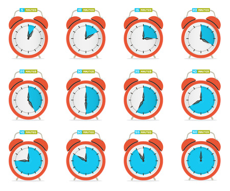 Alarm Clock - Time Countdown Vector Set Isolated on Whiteのイラスト素材