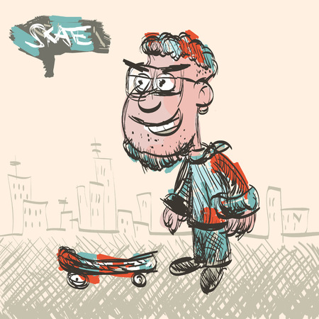 Skate Man Vector Sketch Illustrationのイラスト素材