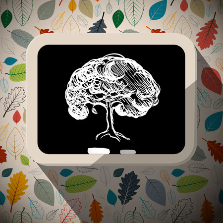 Tree Illustration - Sketch on Blackboard with Chalks on Retro Leaves Backgroundのイラスト素材