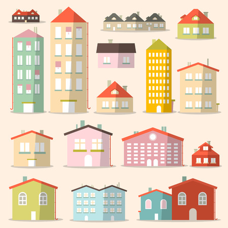 Vector Flat Design Paper Houses - Buildings Setのイラスト素材