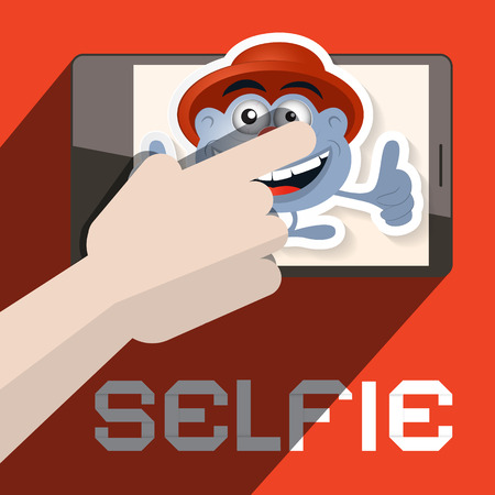Selfie Vector Illustration with Hand and Avatarのイラスト素材