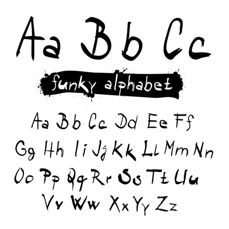 ABC - abc Funky Vector Black Hand Written Alphabet Set Isolated on White Backgroundのイラスト素材