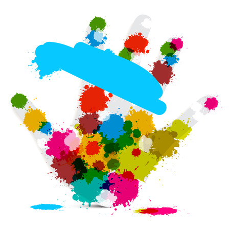 Vector Palm Hand and Colorful Splashes - Stains - Blotsのイラスト素材