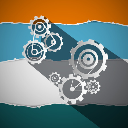 Cogs - Gears - Wheals on Torn Paper Vector Illustrationのイラスト素材