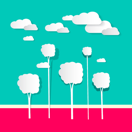 Paper Clouds and Trees Vectorのイラスト素材