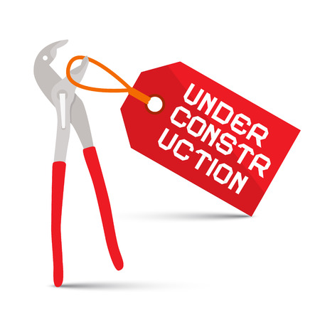 Under Construction Vector Illustration with Spanner and Red Label on White Backgroundのイラスト素材